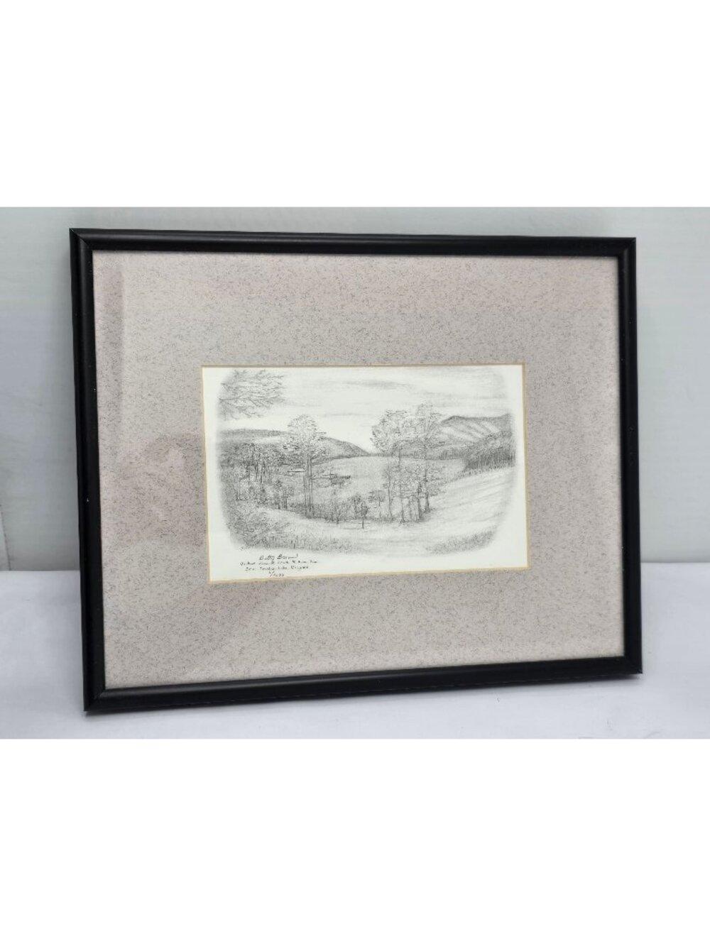 Betty Brown Distant View Smith Mt Lake Dam Pencil Signed 11/1000 Framed 8x10